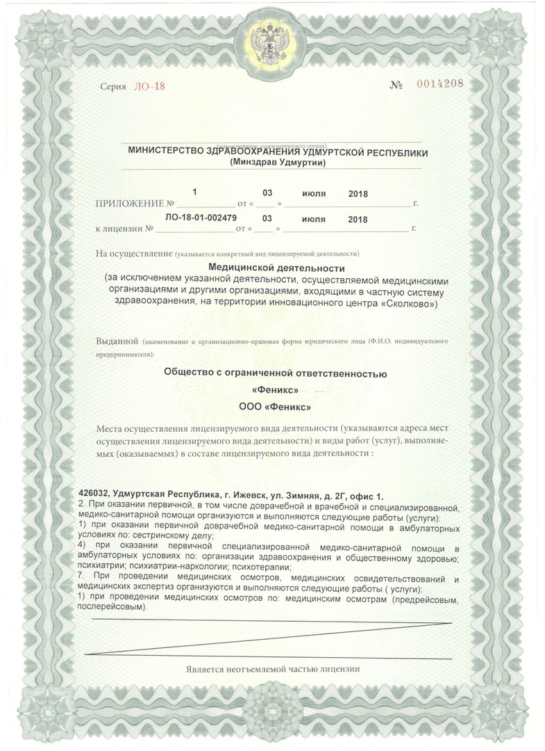 Приложение к лицензии